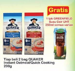 Promo Harga Quaker Oatmeal Instant/Quick Cooking per 2 pouch 200 gr - Indomaret