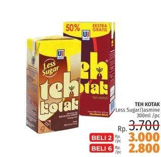 Promo Harga ULTRA Teh Kotak Jasmine, Less Sugar 300 ml - LotteMart