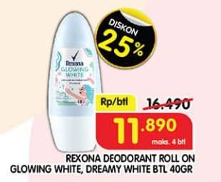 Promo Harga Rexona Deo Roll On Glowing White, Dreamy White 40 ml - Superindo