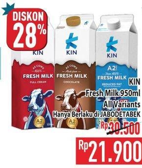 Promo Harga KIN Fresh Milk All Variants 950 ml - Hypermart