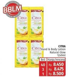 Promo Harga Citra Hand & Body Lotion Natural Glowing White UV Bengkoang Green Tea per 12 sachet 9 ml - Lotte Grosir