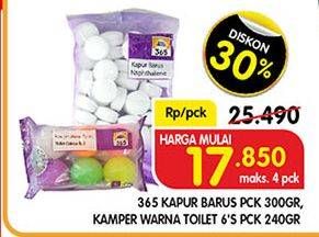 Promo Harga 365 Kapur Barus 300gr/Kamper Toilet Warna 6s  - Superindo