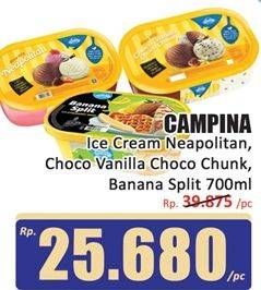 Promo Harga Campina Ice Cream Neapolitan, Chocolate Vanilla Choco Chunk, Banana Split 700 ml - Hari Hari