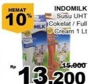 Promo Harga Indomilk Susu UHT Full Cream Plain, Cokelat 1000 ml - Giant