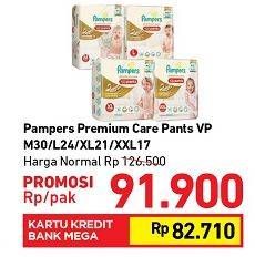 Promo Harga Pampers Premium Care Active Baby Pants M30, L24, XL21, XXL17  - Carrefour