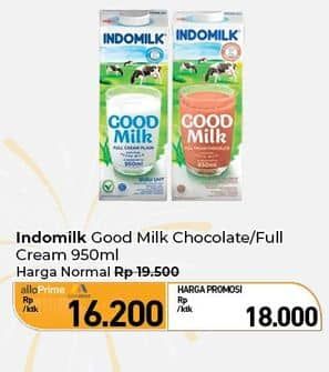 Promo Harga Indomilk Susu UHT Cokelat, Full Cream Plain 950 ml - Carrefour