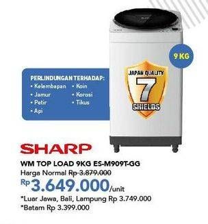 Promo Harga SHARP ES-M909T-GG | Washing Machine Top Loading Capacity 9 kg  - Carrefour