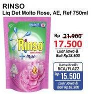 Promo Harga RINSO Liquid Detergent + Molto Pink Rose Fresh 750 ml - Alfamart