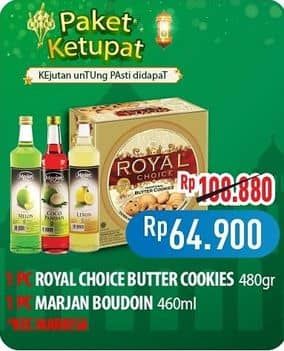 Promo Harga Royal Choice Butter Cookies + Marjan Syrup Boudoin  - Hypermart