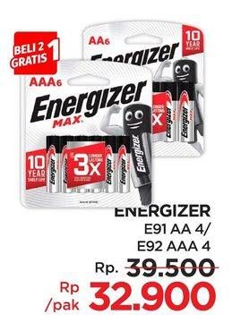 Promo Harga Energizer Max Battery Kecuali E-91 BP AA, Kecuali E-92 BP AAA 4 pcs - Lotte Grosir