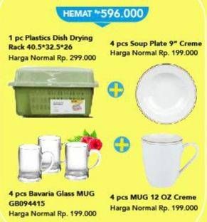 Promo Harga Plastics Dish Drying + Soup Plate + Bavaria Glass + MUG  - Carrefour