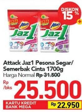 Promo Harga ATTACK Jaz1 Detergent Powder Pesona Segar, Semerbak Cinta 1700 gr - Carrefour