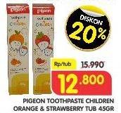 Promo Harga PIGEON Toothpaste for Children Orange, Strawberry 45 gr - Superindo