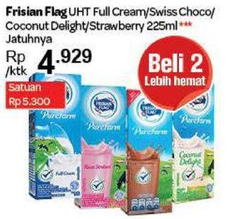 Promo Harga FRISIAN FLAG Susu UHT Purefarm Full Cream, Swiss Choco, Coconut Delight, STrawberry 225 ml - Carrefour