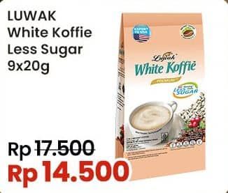 Promo Harga Luwak White Koffie Less Sugar per 9 sachet 20 gr - Indomaret