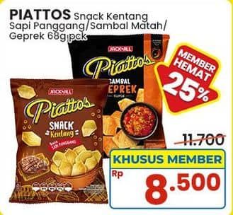 Promo Harga Piattos Snack Kentang Sambal Matah, Sapi Panggang, Sambal Geprek 50 gr - Indomaret