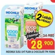 Promo Harga Indomilk Susu UHT Full Cream Plain, Cokelat 950 ml - Superindo