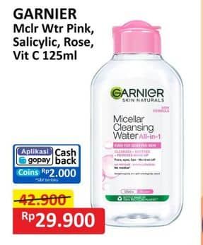 Promo Harga Garnier Micellar Water Pink, Salicylic BHA, Rose, Vitamin C 125 ml - Alfamart