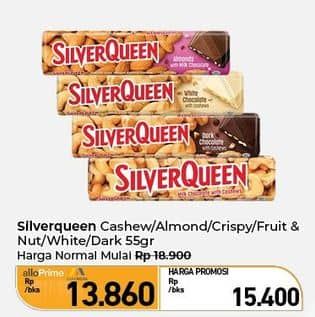 Promo Harga Silver Queen Chocolate Cashew, Almonds, Crispy, Fruit Nuts, White Chocolate, Dark Chocolate 55 gr - Carrefour