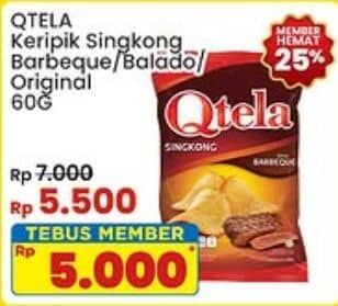 Promo Harga Qtela Keripik Singkong Barbeque, Balado, Original 60 gr - Indomaret