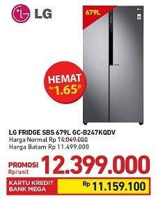 Promo Harga LG GC-B247KQDV | Side by Side Refrigerator 679 L  - Carrefour