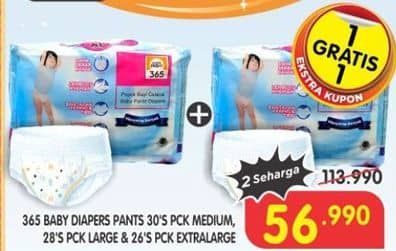 Promo Harga 365 Baby Diapers M30, L28, XL26 26 pcs - Superindo