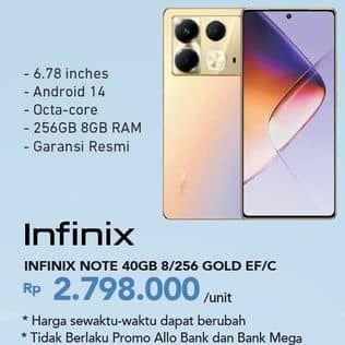 Promo Harga Infinix Note 40GB 8/256 Gold  - Carrefour