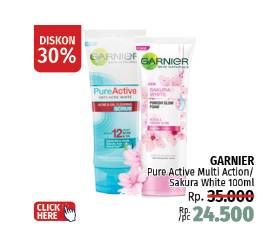 Promo Harga Garnier Facial Foam Pure Active, Sakura White 100 ml - LotteMart