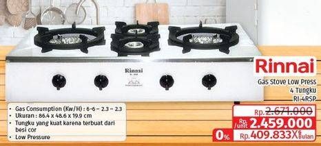 Promo Harga RINNAI Gas Stove Low Press 4 Tungku RI-4RSP  - Lotte Grosir