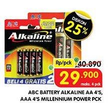 Promo Harga ABC Battery Alkaline LR03/AAA, LR6/AA 4 pcs - Superindo