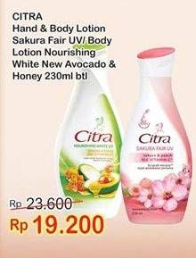 Promo Harga CITRA Hand & Body Lotion Sakura Fair UV, Nourishing White 230 ml - Indomaret