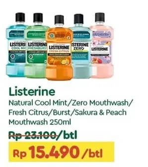 Promo Harga Listerine Mouthwash Antiseptic Cool Mint, Zero, Fresh Citrus, Fresh Burst, Sakura Peach 250 ml - TIP TOP