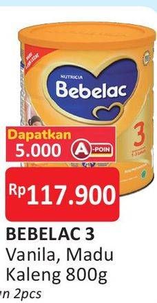 Promo Harga BEBELAC 3 Susu Pertumbuhan Madu, Vanila 800 gr - Alfamart