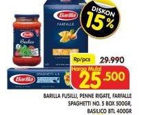 Promo Harga Fussili/Penne Rigate/Farfalle Spaghetti No 5 Box 500gr / Basilico Botol 400gr  - Superindo