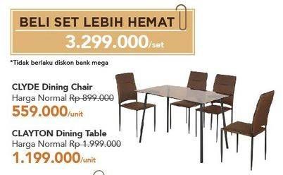 Promo Harga Clyde Dinning Chair + Clayton Dinning Table  - Carrefour