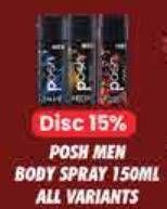 Promo Harga Posh Men Perfumed Body Spray All Variants 150 ml - Hypermart
