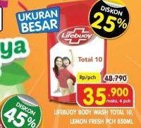 Promo Harga LIFEBUOY Body Wash Total 10, Lemon Fresh 850 ml - Superindo