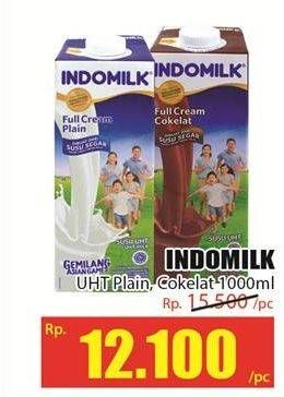 Promo Harga Indomilk Susu UHT Full Cream Plain, Cokelat 1000 ml - Hari Hari