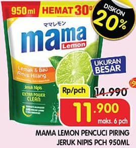 Promo Harga Mama Lemon Cairan Pencuci Piring Jeruk Nipis 950 ml - Superindo