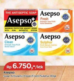 Promo Harga Asepso Antiseptic Bar Soap Clean, Fresh, Sulfur, Antiseptic 80 gr - TIP TOP