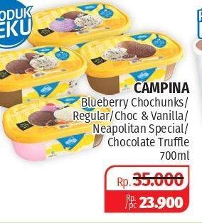 Promo Harga CAMPINA Ice Cream Blueberry Choco Chunk, Chocolate Truffle, Neapolitan, Vanilla 700 ml - Lotte Grosir