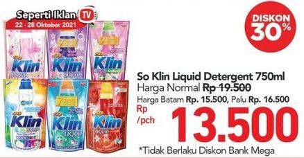 Promo Harga SO KLIN Liquid Detergent + Softergent Soft Sakura, + Anti Bacterial Violet Blossom, + Softergent Pink, + Anti Bacterial Biru, + Anti Bacterial Red Perfume Collection, Power Clean Action White Bright 750 ml - Carrefour