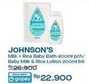 Promo Harga JOHNSONS Milk + Rice Baby Bath 400 mL/ Baby Milk & Rice Lotion 200 mL  - Indomaret