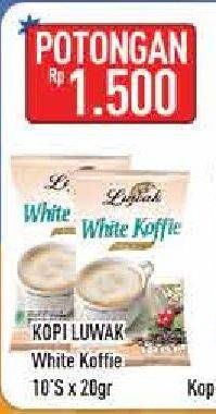 Promo Harga Luwak White Koffie per 10 sachet 20 gr - Hypermart