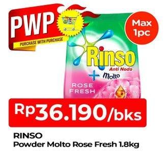 Promo Harga RINSO Anti Noda Deterjen Bubuk + Molto Pink Rose Fresh 1800 gr - TIP TOP