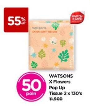 Promo Harga Watsons X-Flower Facial Tissue Pop Up per 2 pouch 130 pcs - Watsons