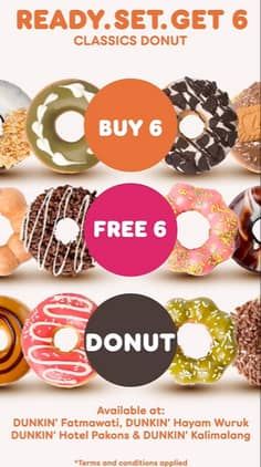 Promo Harga Buy 6 Free 6 Donut  - Dunkin Donuts