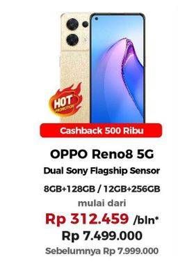 Promo Harga Oppo Reno8 5G 8GB + 256GB, Sunkissed Beige 12 GB + 256 GB  - Erafone