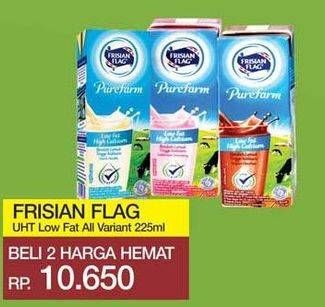 Promo Harga FRISIAN FLAG Susu UHT Purefarm Low Fat Chocolate, Low Fat French Vanilla, Low Fat Strawberry 225 ml - Yogya