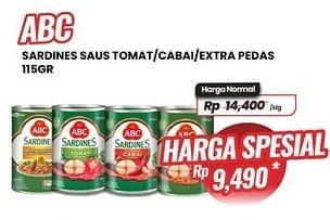 Promo Harga ABC Sardines Saus Tomat, Saus Cabai, Saus Ekstra Pedas 155 gr - Carrefour